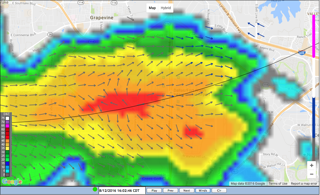 Winds showing downburst