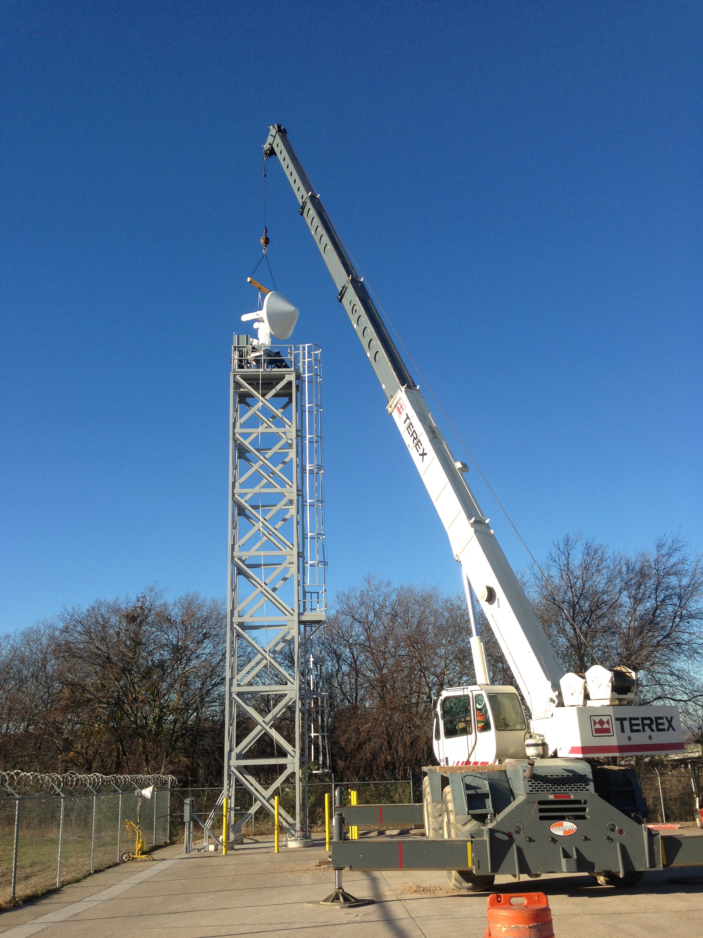 Radar installed on top of tower.